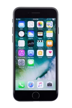 Bangkok, Thailand - November 1, 2016: iPhone 7 screen showing application on white background, new iPhone 7 is manufactured by apple inc.
