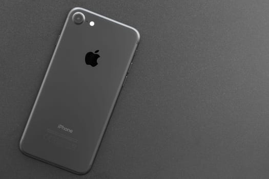 Bangkok, Thailand - November 2, 2016: iphone 7 backside on top view, new iPhone 7 is manufactured by apple inc.