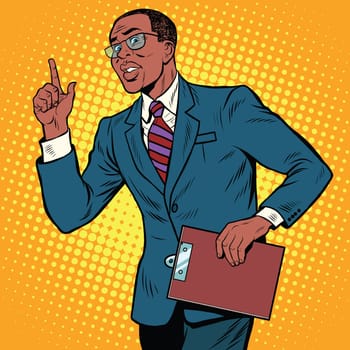 Businessman gesture of the teacher, pop art retro illustration. African American people