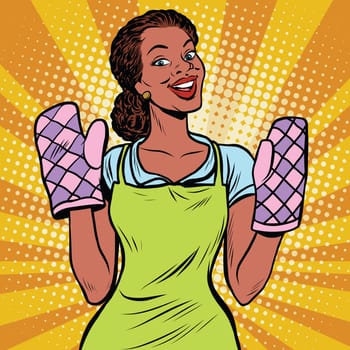 Beautiful housewife mittens for cooking, pop art retro comic book vector illustration