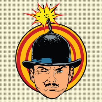 Spy terrorist in the hat bomb wick, pop art retro vector