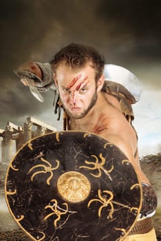 Ancient barbarian warrior or Gladiator ready to fight