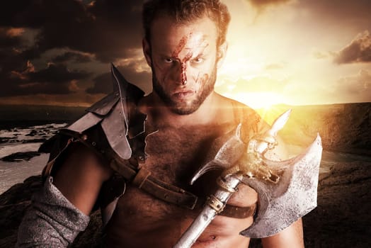 Ancient barbarian warrior or Gladiator ready to fight