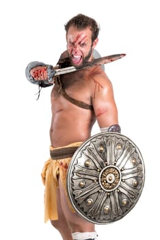 Ancient warrior or Gladiator isolated in a white background