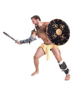 Ancient warrior or Gladiator isolated in a white background