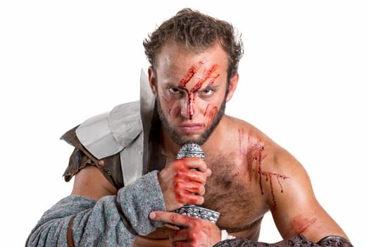 Ancient warrior or Gladiator isolated in a white background