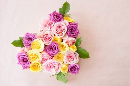 Roses in different colors as a background with text space
