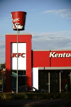 Mainz,Germany - October 29,2016: The drive in and entrance of the fast food restaurant Kentucky Fried Chicken on October 29,2016 in Mainz.