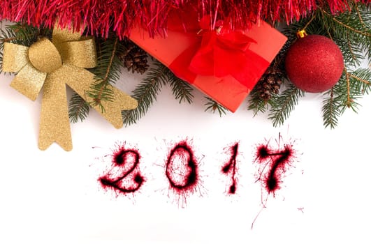 christmas gift boxes with decorations on white background