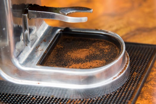 close up on dirty cofee machine