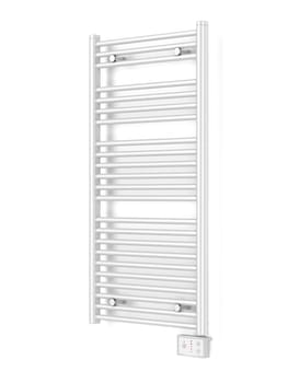 Modern electric bathroom radiator on white wall