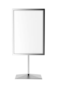 Front view of silver advertising stand, isolated on white background