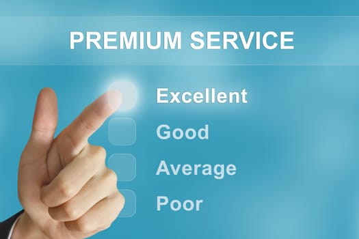 business hand clicking premium service button on screen