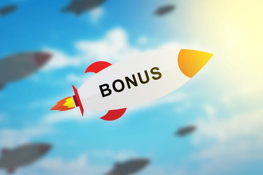 group of bonus flat design rocket with blurred background and soft light effect