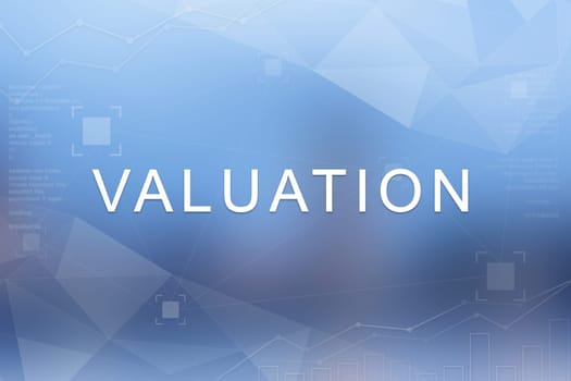 Valuation word on blue blurred and polygon background
