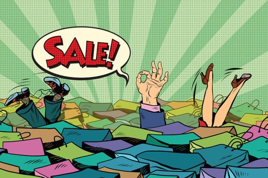 The season of holiday sales. Sea shopping, pop art retro vector