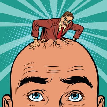 Retro businessman hatches from the head men, pop art vector