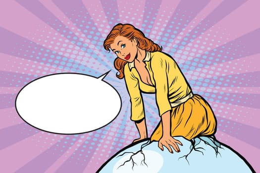 Retro girl hatches from the egg and says, pop art vector