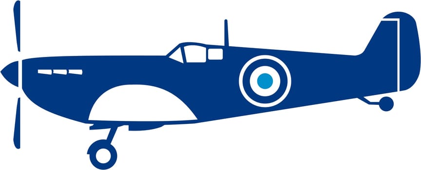 Illustration of a world war two fighter airplane spitfire viewed from the side set on isolated white background done in retro style.