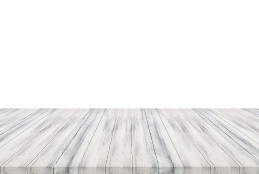 White wooden table top isolated on white background. For product display