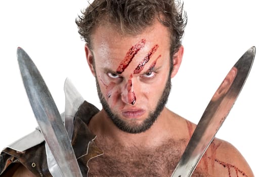 Ancient warrior or Gladiator isolated in a white background