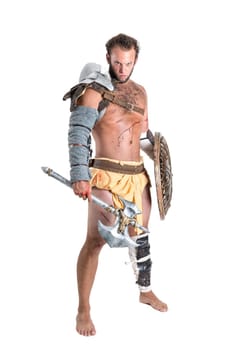 Ancient warrior or Gladiator isolated in a white background