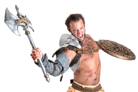 Ancient warrior or Gladiator isolated in a white background