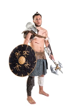 Ancient warrior or Gladiator isolated in a white background