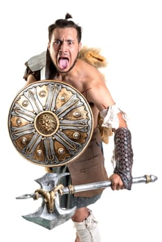 Ancient warrior or Gladiator isolated in a white background