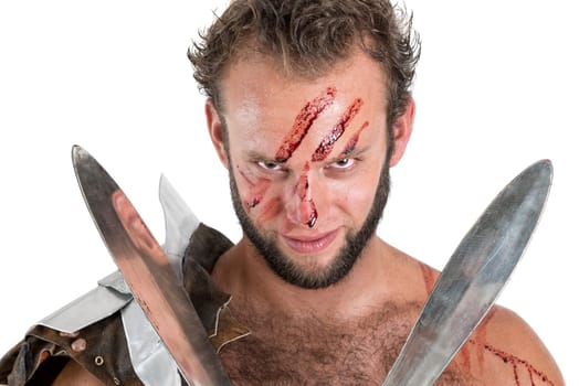 Ancient warrior or Gladiator isolated in a white background