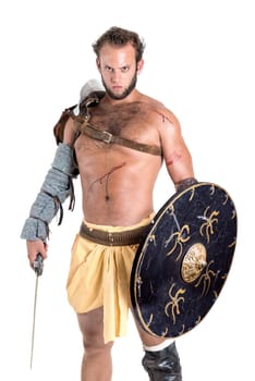 Ancient warrior or Gladiator isolated in a white background
