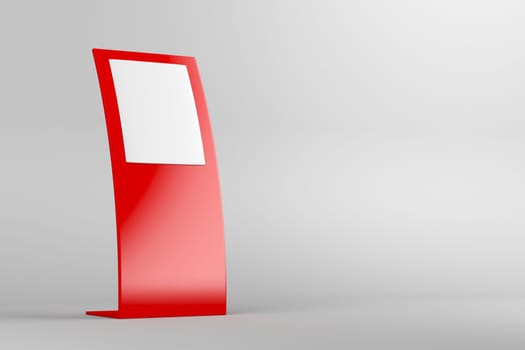 Red curved advertising panel on gray background with copy space