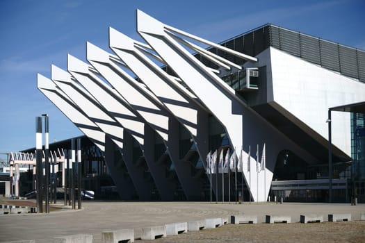 Bremen,Germany - August 30,2016: The modern glass façade with steel structures of the ÖVB Arena,an event hall on August 30,2016 in Bremen.