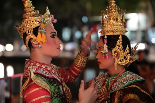 a traditional dance group in a park in the city of chiang mai in the north of Thailand in Southeastasia. ...