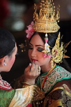 a traditional dance group in a park in the city of chiang mai in the north of Thailand in Southeastasia. ...