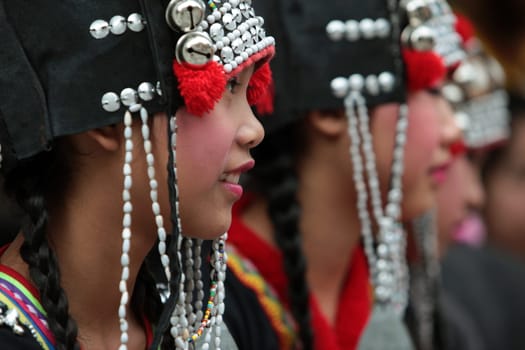 traditional Thai Dance of Aka Women at the Wat Phra That Doi Suthep Temple in the city of chiang mai in the north of Thailand in Southeastasia. ...