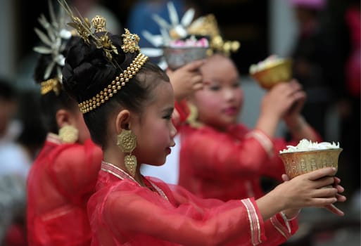 traditional Thai Dance of Aka Women at the Wat Phra That Doi Suthep Temple in the city of chiang mai in the north of Thailand in Southeastasia. ...