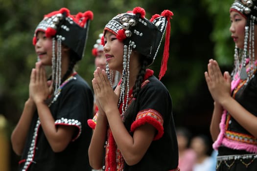traditional Thai Dance of Aka Women at the Wat Phra That Doi Suthep Temple in the city of chiang mai in the north of Thailand in Southeastasia. ...