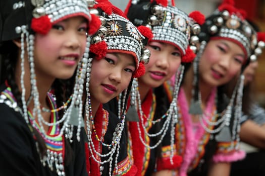 traditional Thai Dance of Aka Women at the Wat Phra That Doi Suthep Temple in the city of chiang mai in the north of Thailand in Southeastasia. ...