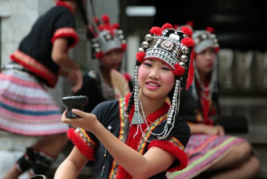 traditional Thai Dance of Aka Women at the Wat Phra That Doi Suthep Temple in the city of chiang mai in the north of Thailand in Southeastasia. ...
