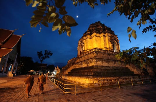 the Wat Chedi Luang Temple in the city of chiang mai in the north of Thailand in Southeastasia. ...