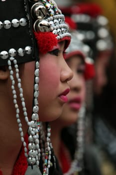 traditional Thai Dance of Aka Women at the Wat Phra That Doi Suthep Temple in the city of chiang mai in the north of Thailand in Southeastasia. ...