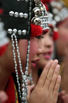 traditional Thai Dance of Aka Women at the Wat Phra That Doi Suthep Temple in the city of chiang mai in the north of Thailand in Southeastasia. ...