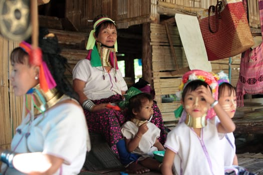 a traditional longneck women of the Paudang minority from Burma in a village north of chiang mai in the north of Thailand in Southeastasia. ...