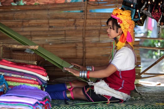 a traditional longneck women of the Paudang minority from Burma in a village north of chiang mai in the north of Thailand in Southeastasia. ...