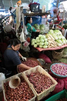People at the Talat Warorot in the city of chiang mai in the north of Thailand in Southeastasia. ...
