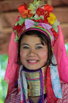 a traditional longneck women of the Paudang minority from Burma in a village north of chiang mai in the north of Thailand in Southeastasia. ...