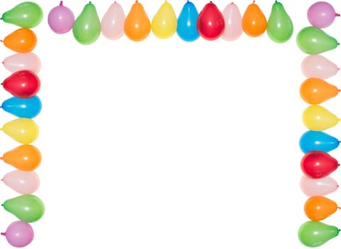 Balloons frame a white image
