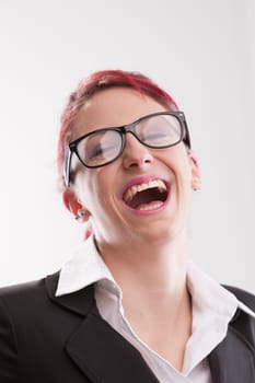 red haired beautiful business woman laughing