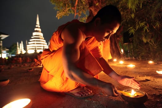 a buddhism ceremony at the Wat Phan Tao Temple in the city of chiang mai in the north of Thailand in Southeastasia. ...